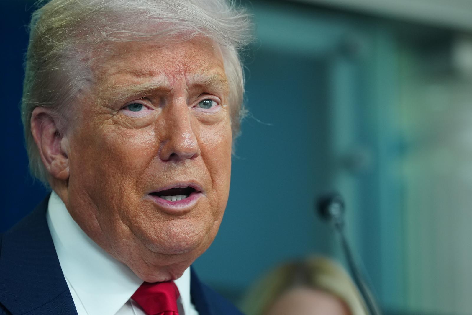 US President Donald Trump makes a statement in the Press Briefing room during a press conference at the White House in Washington, DC on August 11, 2025. Trump citing statistics said he will deploy the National Guard in DC to stop crime as it is "out of control". Official DC statistics show crime is down and at a 30-year low in the Nation's Capital. Photo by Bonnie Cash/UPI Photo via Newscom Photo: BONNIE CASH/NEWSCOM