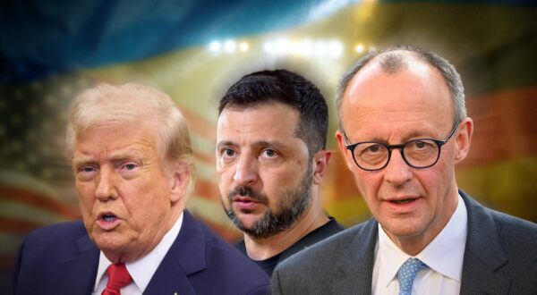 FOTOMONTAGE:Kurz vor Alaska-Treffen Bundeskanzler Friedrich Merz plant Trump-Selenskyj-Gipfel fuer Mittwoch. *** PHOTOMONTAGE Shortly before Alaska meeting German Chancellor Friedrich Merz plans Trump Selensky summit for Wednesday Photo: IMAGO/SVEN SIMON/IMAGOSTOCK&PEOPLE