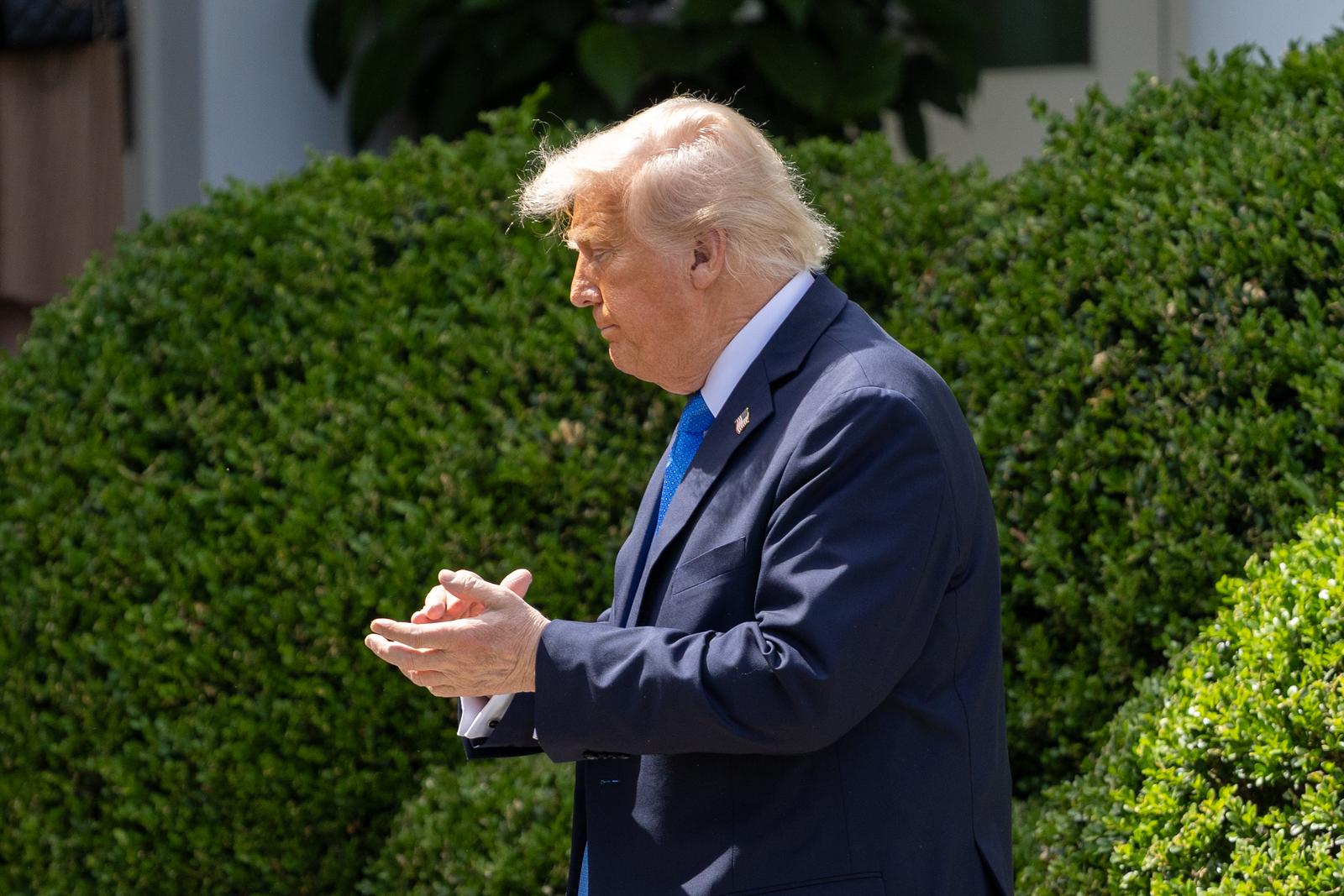 (250519) -- WASHINGTON, May 19, 2025 (Xinhua) -- U.S. President Donald Trump leaves after a bill signing ceremony of the Take It Down Act at the White House in Washington, D.C., the United States, on May 19, 2025. U.S. President Donald Trump said his telephone conversation Monday morning with his Russian counterpart Vladimir Putin "went very well." (Xinhua/Hu Yousong) Photo: Hu Yousong/XINHUA
