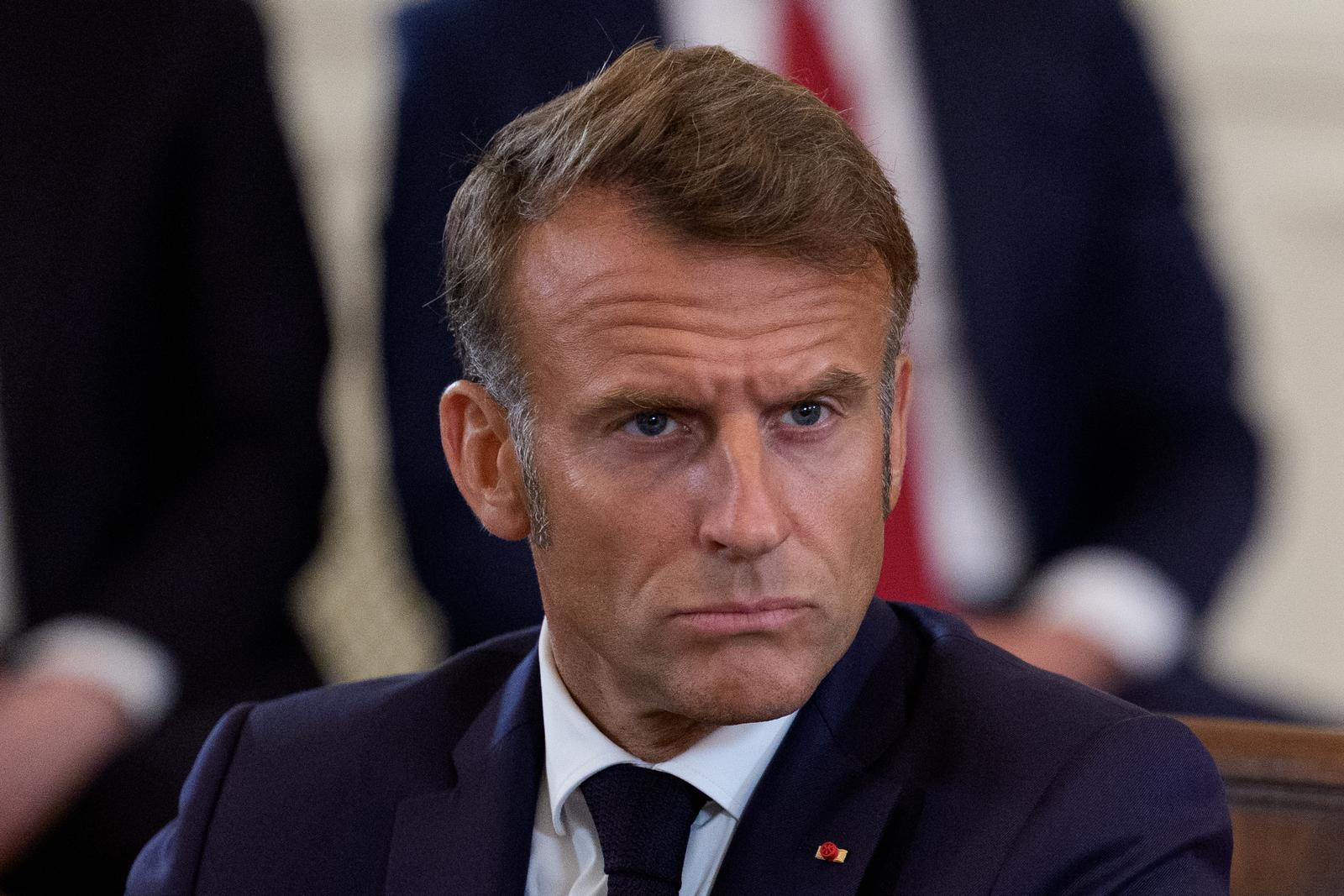 President Emmanuel Macron of France as he participates in a Multilateral Meeting with European Leaders in the East Room of the White House in Washington, DC, USA, on Monday, August 18, 2025. The European Leaders are at the White House in support of President Zelenskyy following President Trumps meeting with President Vladimir Putin of Russia in Anchorage, Alaska, USA on Friday, August 15, 2025. Credit: Aaron Schwartz / Pool via CNP Photo via Newscom Photo: Aaron Schwartz - Pool via CNP/NEWSCOM