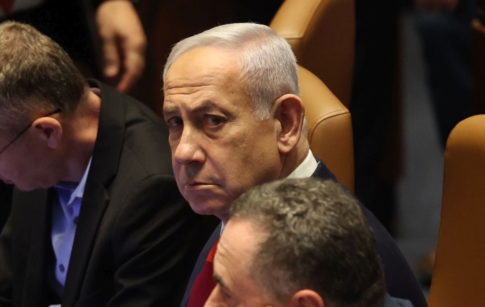 epa12255998 Israeli Prime Minister Benjamin Netanyahu (C) attends a plenary session to vote on a bill for applying Israeli sovereignty over the West Bank territory, at the Knesset, the Israeli parliament, in Jerusalem, 23 July 2025. The bill, submitted by the Religious Zionist Party, calls for the imposition of Israeli sovereignty over the occupied West Bank, and the use of 'Judea and Samaria' instead of West Bank in Israel's legislation.  EPA/ABIR SULTAN