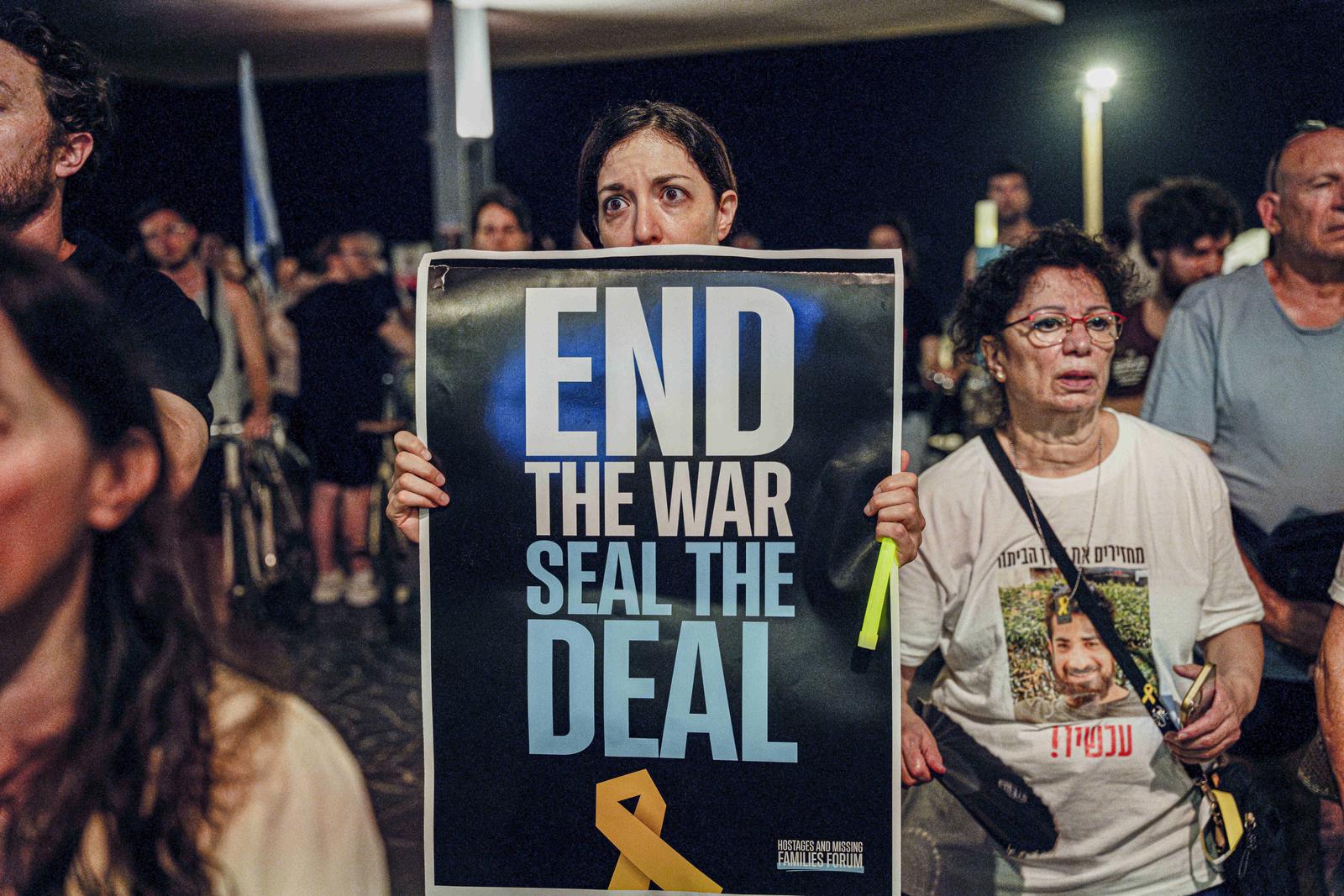Israelis protest in Tel Aviv on July 26, 2025, against the government and the ongoing war in Gaza, demanding a final agreement to bring back all hostages. Protesters marched through the streets carrying banners and calling for immediate action. Photo by Ori Aviram/Middle EastImages/ABACAPRESS.COM Photo: Middle East Images/ABACA/ABACA