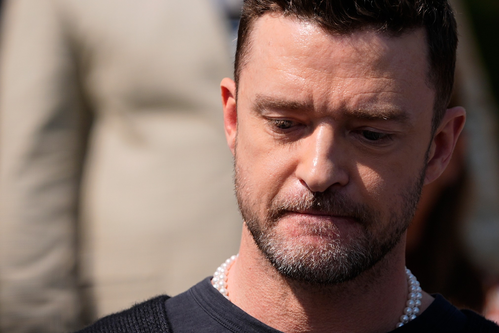 Justin Timberlake speaks to the press after a court hearing, Friday, Sept. 13, 2024, in Sag Harbor, N.Y. (AP Photo/Pamela Smith) Justin Timberlake Arrest