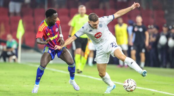 UEFA Europa Conference League Dinamo City vs Hajduk Split Klevi Qefalia of Dinamo City and Abdoulie Sanyang of Hajduk Split in action during third qualifying round, 2nd leg UEFA Europe Conference League soccer match between Dinamo City and Hajduk Split at Arena Kombetare Stadium in Tirana, Albania on August 14, 2025. Tirana Albania Copyright: xMatrixxImages/ArmandoxBabanix Photo: IMAGO/Matrix Images/Armando Babani/IMAGOSPORT