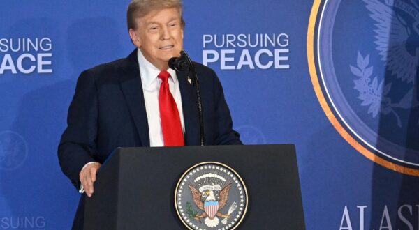US President Donald Trump during a press conference following the meeting.
Credit: Dmitry Azarov/Kommersant Photo/Sipa USA Photo: Kommersant Photo Agency/SIPA USA
