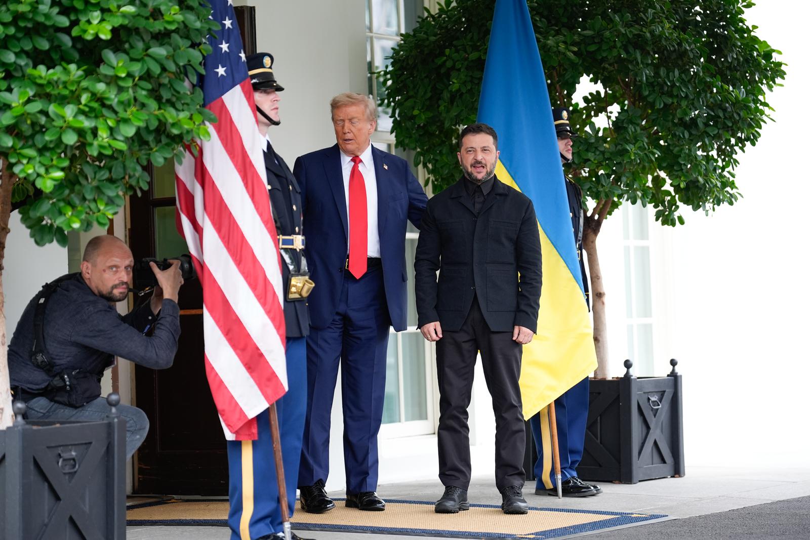 US President Donald Trump greets Ukrainian President Volodymyr Zelenskiy before their meeting with European Leaders at the White House in Washington on August 18, 2025. Photo by Yuri Gripas/Pool/Sipa USA Photo: Sipa USA/SIPA USA