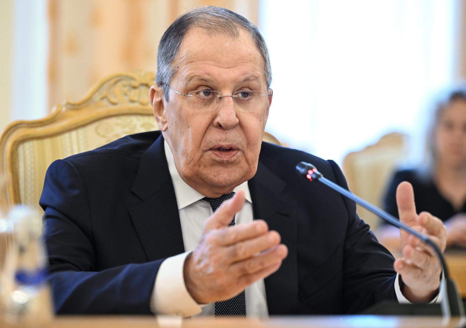Russian Foreign Minister Sergey Lavrov during the talks.
Credit: Igor Ivanko/Kommersant Photo/Sipa USA Photo: Kommersant Photo Agency/SIPA USA