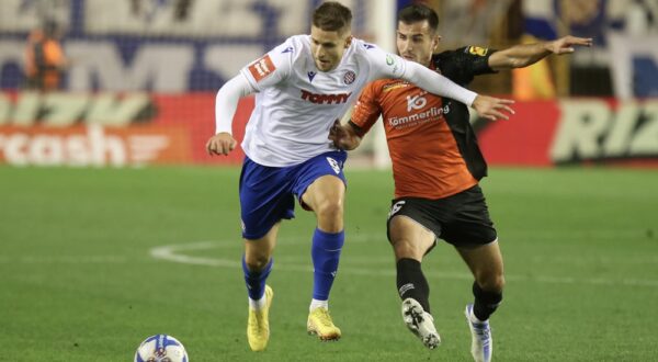 02.12.2023., Split - SuperSport prva Hrvatska nogometna liga, 17. kolo, HNK Hajduk - HNK Gorica. Mihael Zaper, Nikola Vujnovic Photo: Ivo Cagalj/PIXSELL