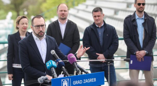 03.04.2024.., Zagreb - Gradonacelnik Grada Zagreba Tomislav Tomasevic i njegovi zamjenici Danijela Dolenec i Luka Korlaet odrzali su konferenciju za medije na temu razvoja rekreacijsko-sportskog centra Jarun. Photo: Slavko Midzor/PIXSELL