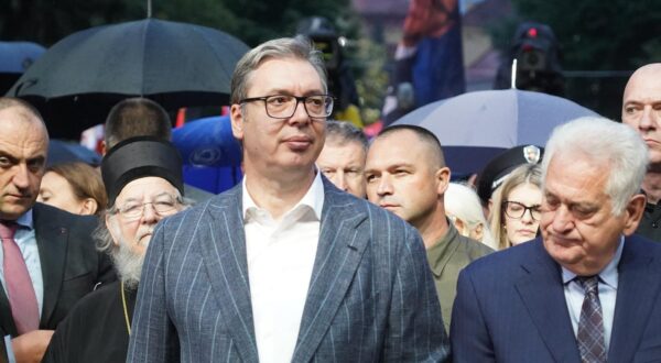 03, August, 2025, Sremski Karlovci - A ceremony was held at Branko Radicevic Square in Sremski Karlovci to mark the Day of Remembrance for All Victims and Exiled Serbs in the Armed Storm Action. Aleksandar Vucic. Photo: Antonio Ahel/ATAImages

03, avgust 2025, Sremski Karlovci - Na Trgu Branka Radicevica u Sremskim Karlovcima odrzana je ceremonija obelezavanja Dana secanja na sve stradale i prognane Srbe u oruzanoj akciji Oluja. Photo: Antonio Ahel/ATAImages Photo: Antonio Ahel/ATAImages/PIXSELL/PIXSELL