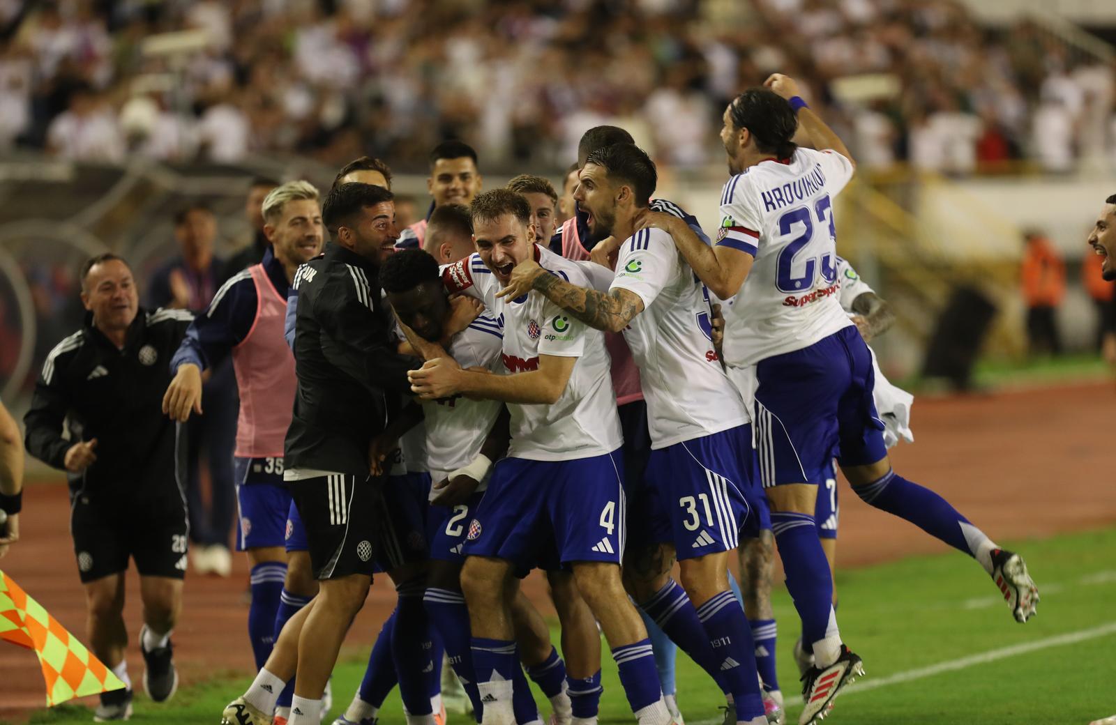 03.08.2025.,Split-SuperSport HNL.01.kolo. HNK Hajduk-NK Istra 1961.Fran Karacic golom za 2:1 donio pobjedu Hajduku.Slavlje nakon gola. Photo: Ivo Cagalj/PIXSELL