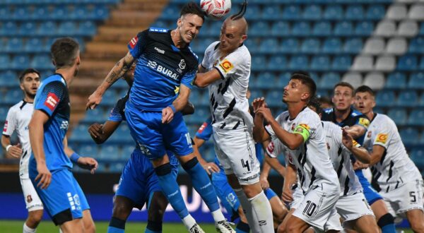 04.08.2025., stadion Varteks, Varazdin - SuperSport HNL, 01. kolo, NK Varazdin - HNK Gorica. Leon Belcar, Jakov Filipovic i Jurica Prsir Photo: Vjeran Zganec Rogulja/PIXSELL