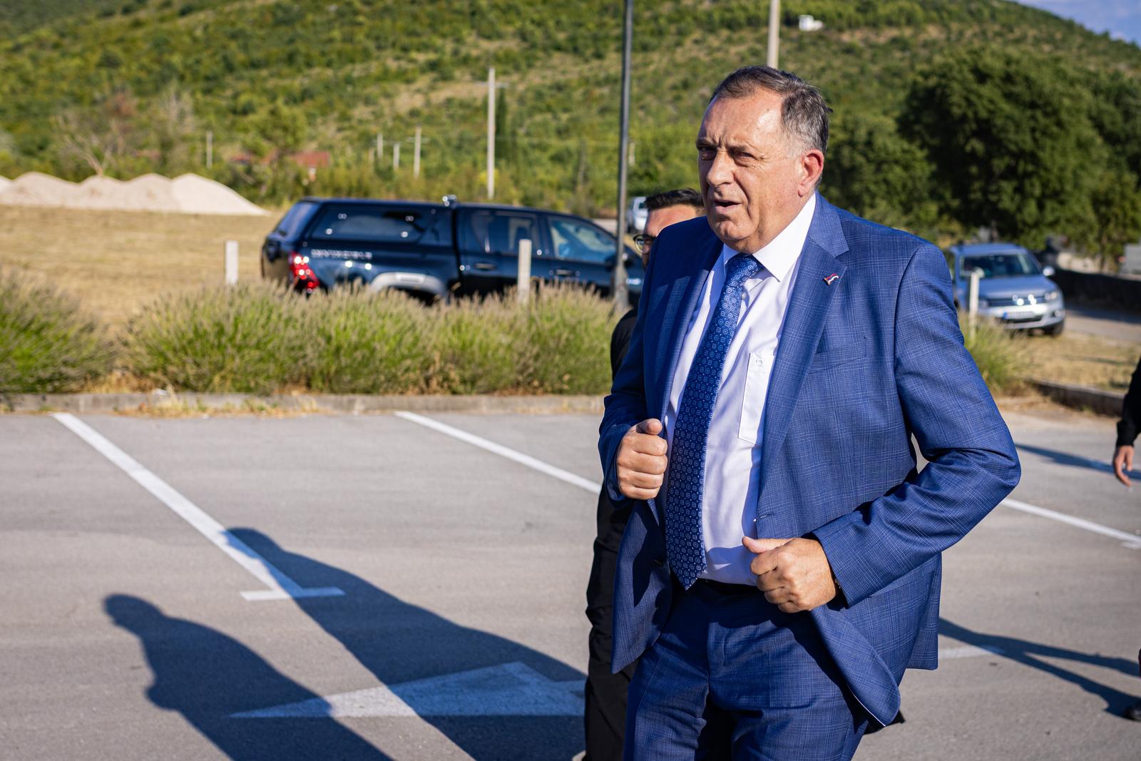 05.08.2025., Capljina, Bosna i Hercegovina - Predsjednik Republike Srpske Milorad Dodik stigao je u Prebilovce kod Capljine, gdje je prisustvovao praznicnom vecernjem bogosluzenju uoci praznika Svetih prebilovackih i ostalih hercegovackih mucenika. Photo: Dejan Rakita/PIXSELL