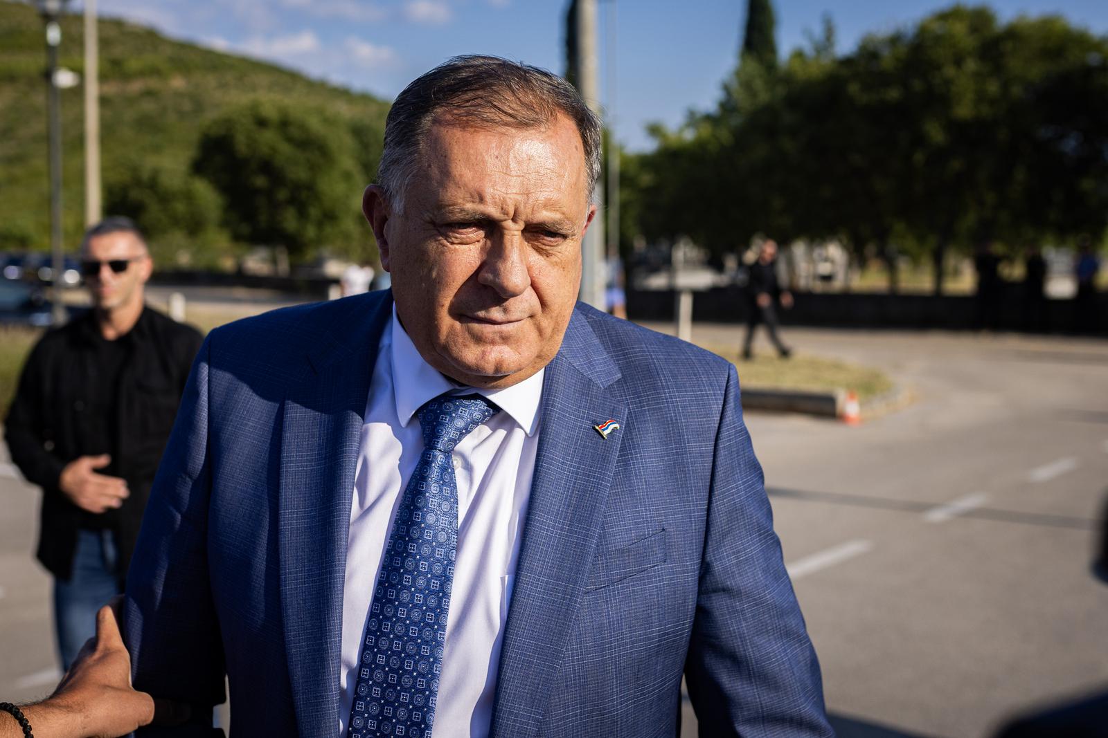 05.08.2025., Capljina, Bosna i Hercegovina - Predsjednik Republike Srpske Milorad Dodik stigao je u Prebilovce kod Capljine, gdje je prisustvovao praznicnom vecernjem bogosluzenju uoci praznika Svetih prebilovackih i ostalih hercegovackih mucenika. Photo: Dejan Rakita/PIXSELL