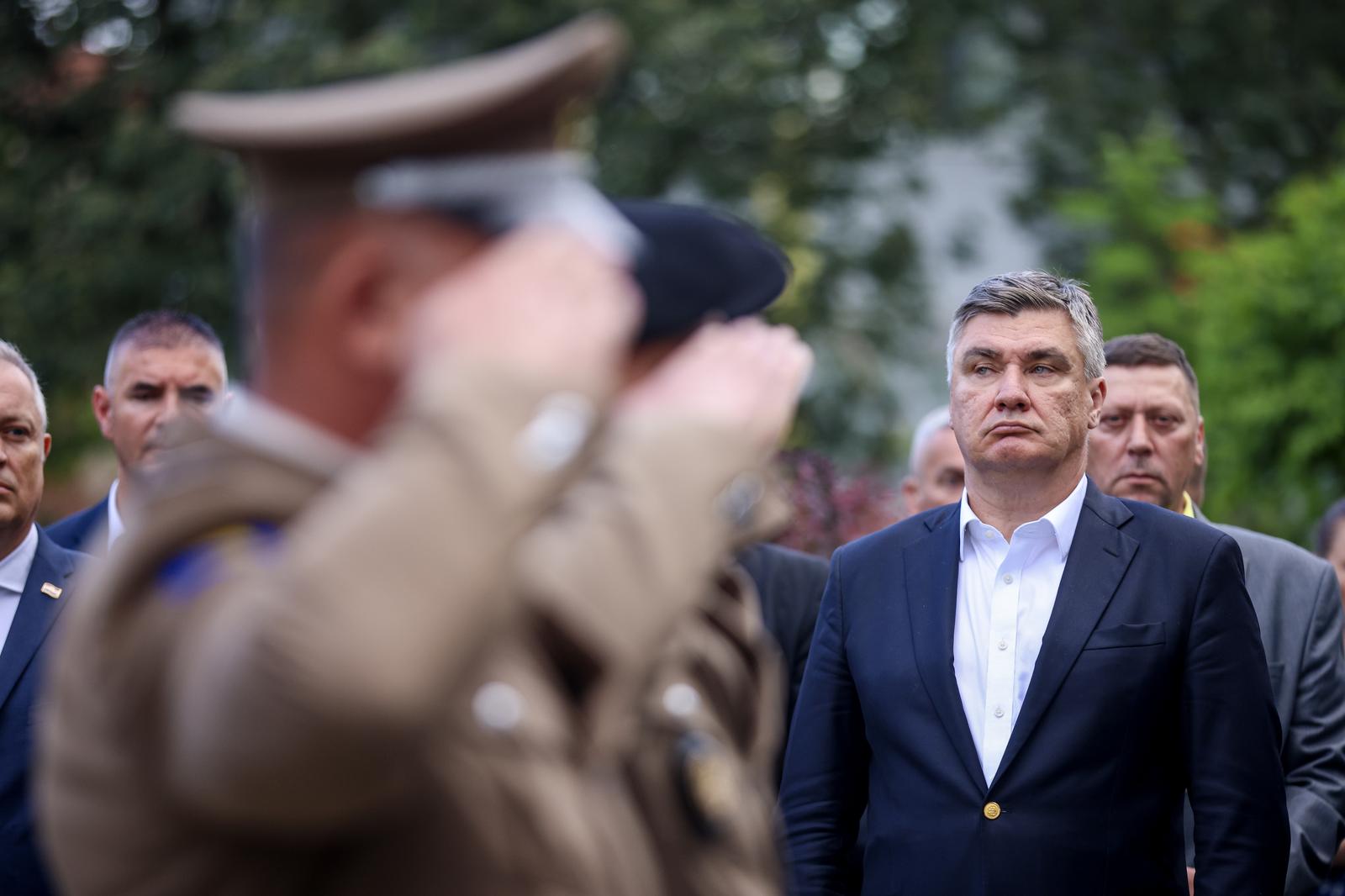 11.05.2024., Brcko, Bosna i Hercegovina - Predsjednik Republike Hrvatske Zoran Milanovic polozio je vijenac i zapalio svijecu ispred spomen obiljezja 108. pjesacke brigade Hrvatskog vijeca obrane. Photo: Armin Durgut/PIXSELL