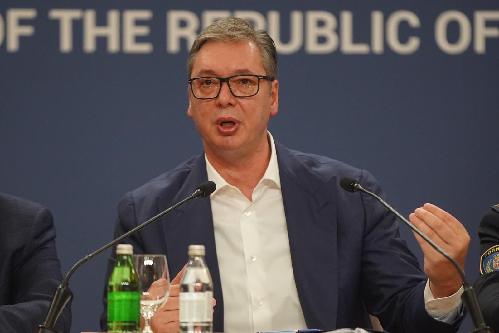 17, August, 2025, Belgrade - President of the Republic of Serbia Aleksandar Vucic addresses the nation at the Palace of Serbia. Aleksandar Vucic. Photo: Antonio Ahel/ATAImages

17, avgust 2025, Beograd - Predsednik Republike Srbije Aleksandar Vucic obratis se naciji u Palati Srbija. Photo: Antonio Ahel/ATAImages Photo: Antonio Ahel/ATA Images/PIXSELL
