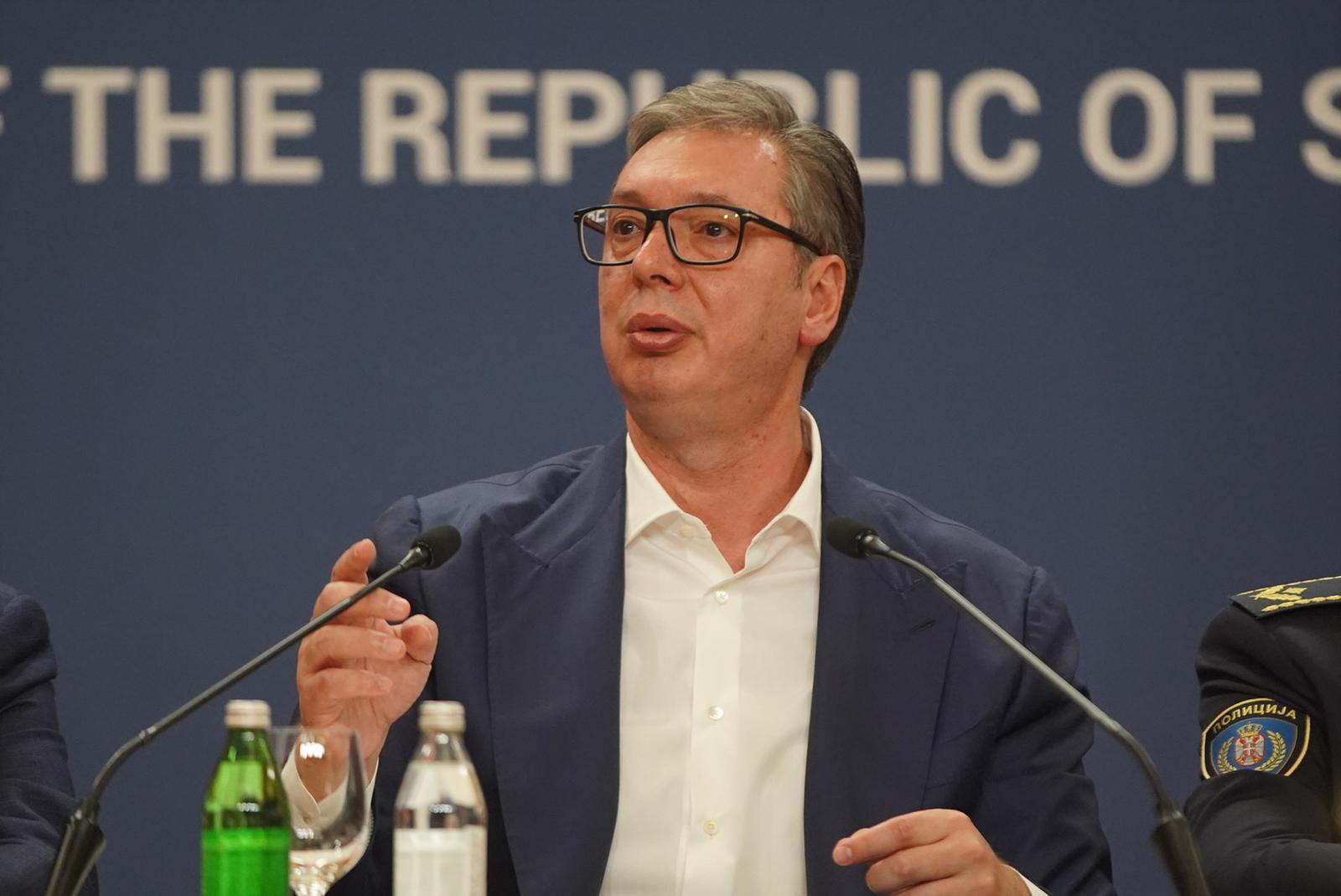 17, August, 2025, Belgrade - President of the Republic of Serbia Aleksandar Vucic addresses the nation at the Palace of Serbia. Aleksandar Vucic. Photo: Antonio Ahel/ATAImages

17, avgust 2025, Beograd - Predsednik Republike Srbije Aleksandar Vucic obratis se naciji u Palati Srbija. Photo: Antonio Ahel/ATAImages Photo: Antonio Ahel/ATA Images/PIXSELL