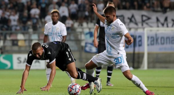 26.08.2021., stadion HNK Rijeka, Rijeka - Druga utakmica play-offa UEFA Konferencijske lige, HNK Rijeka - PAOK. Omar El Kaddouri, Lindon Selahi Photo: Igor Kralj/PIXSELL