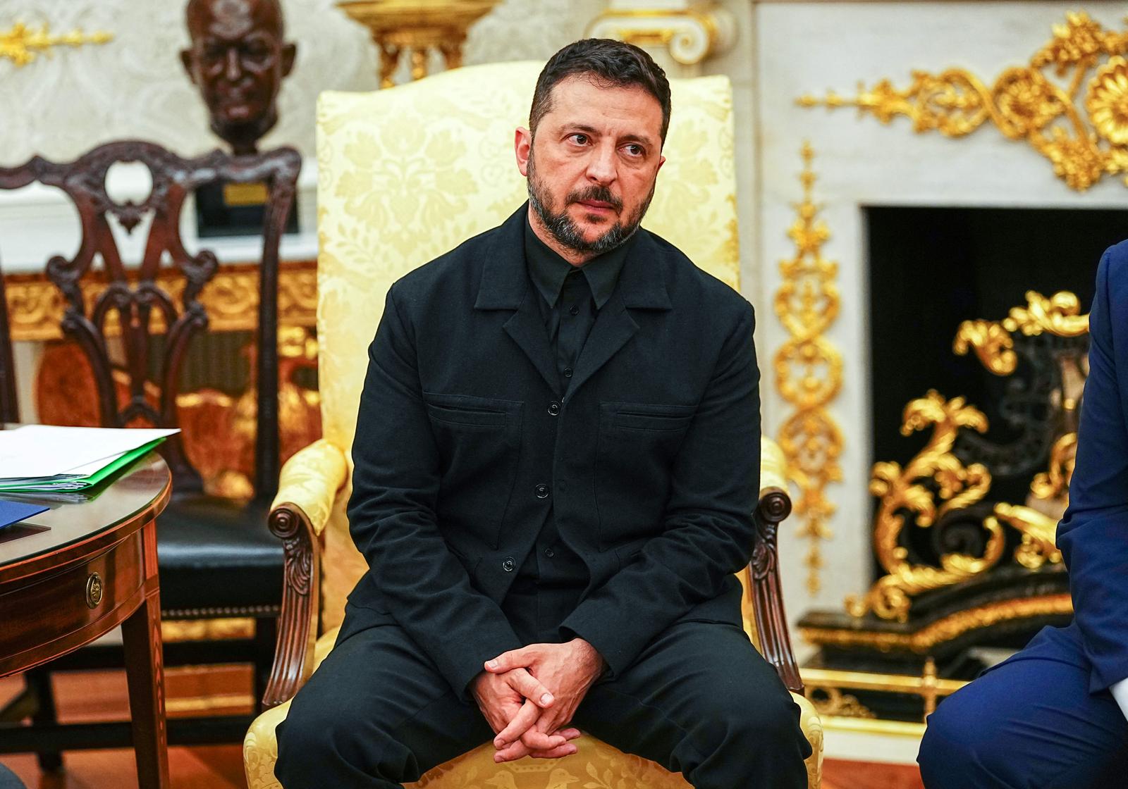 President Volodymyr Zelenskyy of Ukraine listens as he meets United States President Donald J Trump in the Oval Office of the White House in Washington, DC, USA, on Monday, August 18, 2025. European Leaders are at the White House in support of President Zelenskyy following President Trump’s meeting with President Vladimir Putin of Russia in Anchorage, Alaska, USA, on Friday, August 15, 2025. Credit: Aaron Schwartz / Pool via CNP Photo: Pool/ABACA/ABACA
