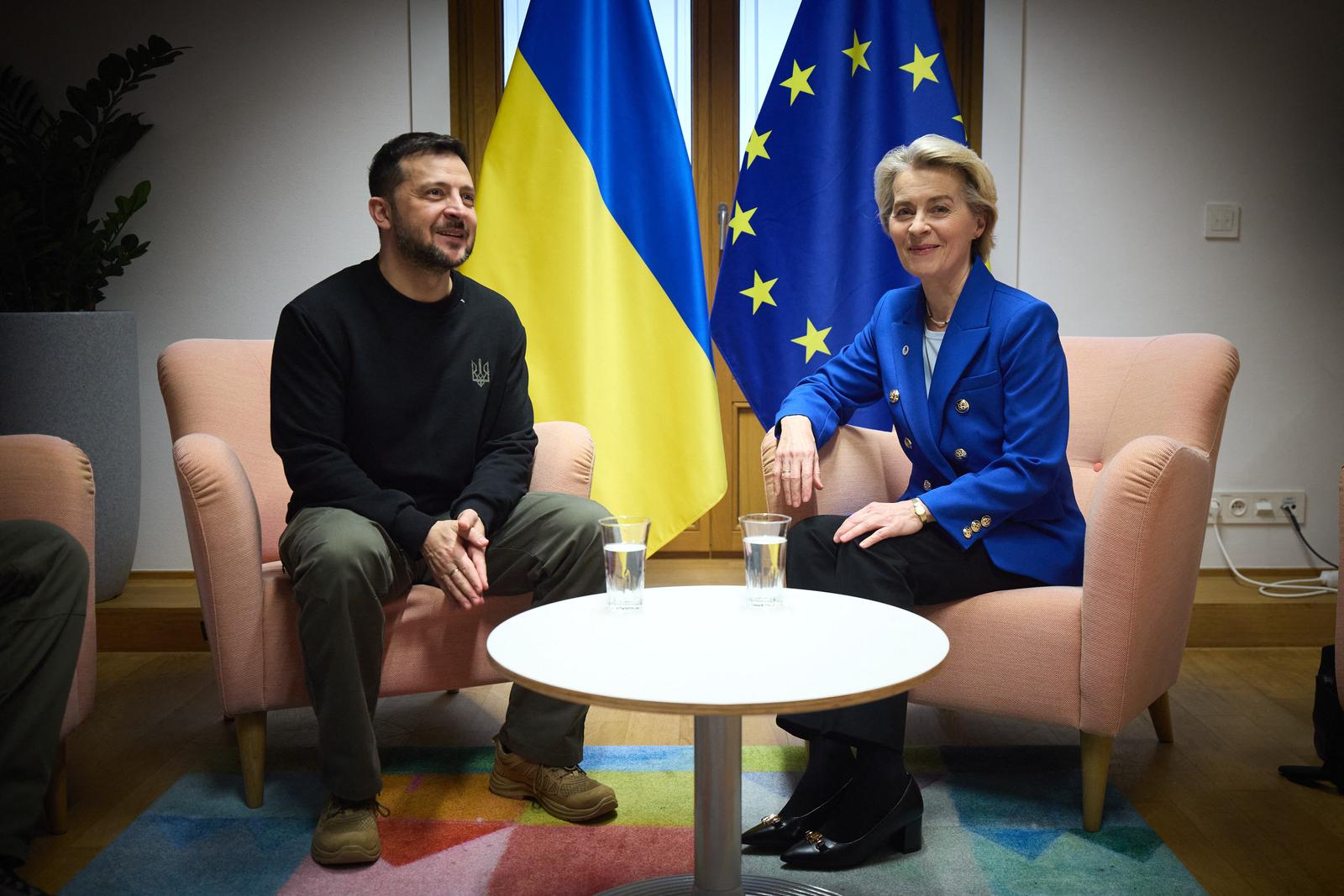 Handout photo shows Ukrainian President Volodymyr Zelensky attends a meeting with European Commission President Ursula von der Leyen on the sidelines of a EU-Western Balkans summit in Brussels, Belgium on December 19, 2024. Photo by Ukrainian Presidency via ABACAPRESS.COM Photo: ABACA/ABACA