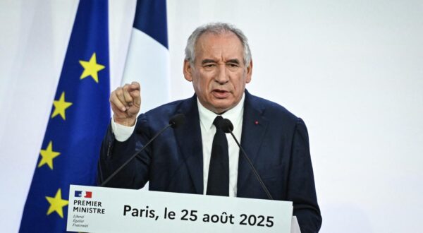 French Prime Minister Francois Bayrou speaks during a press conference in Paris on August 25, 2025. Photo by Firas Abdullah/ABACAPRESS.COM Photo: Abdullah Firas/ABACA/ABACA