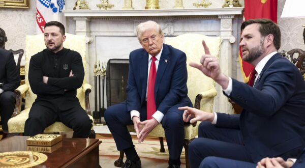 US Vice President JD Vance (R) speaks during a meeting between US President Donald Trump (C) and Ukrainian President Volodymyr Zelensky (L) in the Oval Office of the White House in Washington, DC, USA, 28 February 2025. Zelensky is in Washington to sign the framework of a deal, pushed by President Trump, to share Ukraines’s mineral wealth with the US.
Credit: Jim LoScalzo / Pool via CNP/AdMedia Photo: CNP/AdMedia/NEWSCOM