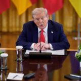 United States President Donald J Trump as he participates in a Multilateral Meeting with European Leaders in the East Room of the White House in Washington, DC, USA, on Monday, August 18, 2025. The European Leaders are at the White House in support of President Zelenskyy following President Trumps meeting with President Vladimir Putin of Russia in Anchorage, Alaska, USA on Friday, August 15, 2025. Credit: Aaron Schwartz / Pool via CNP Photo via Newscom Photo: Aaron Schwartz - Pool via CNP/NEWSCOM