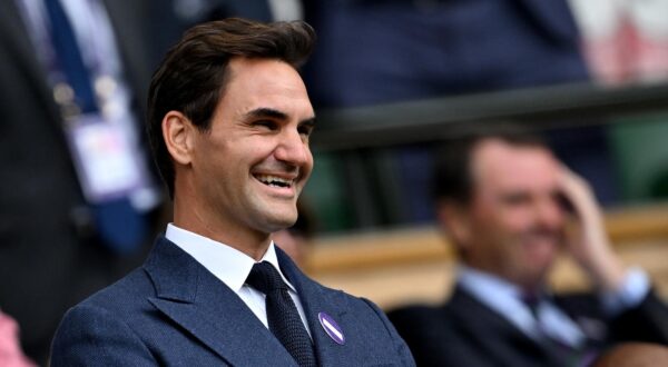 (250708) -- LONDON, July 8, 2025 (Xinhua) -- Roger Federer smiles after the men's singles round of 16 match between Novak Djokovic of Serbia and Alex De Minaur of Australia at the Wimbledon Tennis Championships in London, Britain, July 7, 2025. (Xinhua/Li Ying) Photo: Li Ying/XINHUA