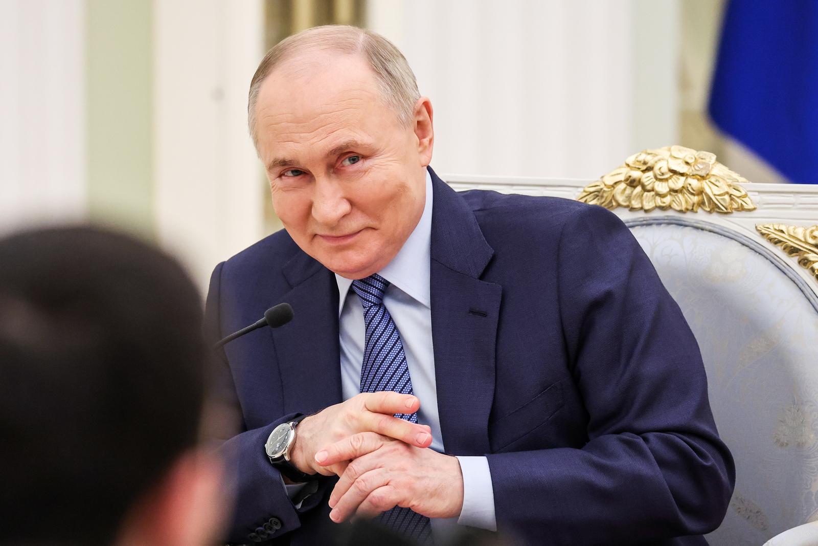 RUSSIA, MOSCOW - MARCH 12, 2024: Russia's President Vladimir Putin receives the winners of the Leaders of Russia national competition for public officials at the Moscow Kremlin. Sergei Savostyanov/TASS/Sipa USA Photo: Tass/SIPA USA