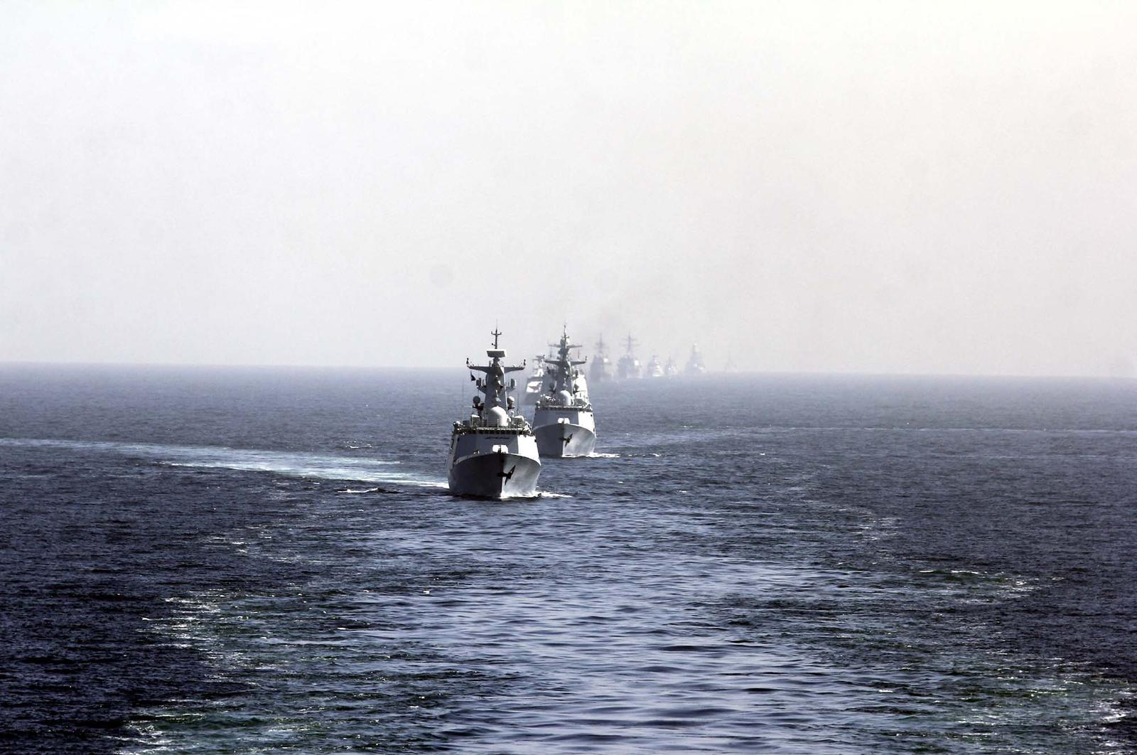 KARACHI, PAKISTAN, FEB 13: US Naval Ship USS Truxtun and others participating 
countries ships take part in the 8th Multinational Maritime Exercise AMAN-23 held at Arabian 
Sea in Karachi on Monday, February 13, 2023. Pakistan Navy hosts 50 countries for 
multinational exercise Aman 2023. (S.Imran Ali/PPI Images). Photo via Newscom Photo: SA-ZM-130223/NEWSCOM