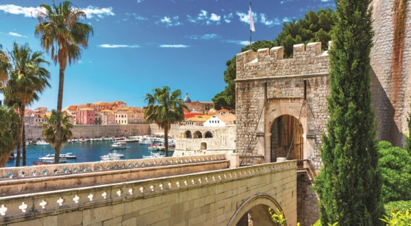 Dubrovnik a city in southern Croatia fronting the Adriatic Sea, Europe. Old city center of famous town Dubrovnik, Croatia. Picturesque view on Dubrovnik old town (medieval Ragusa) and Dalmatian Coast.