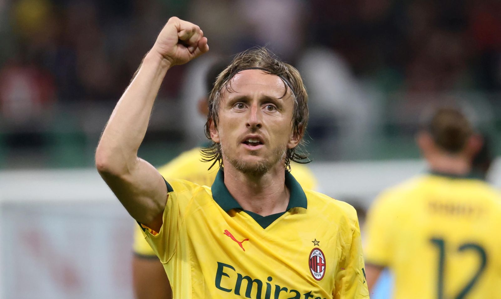 epa12377492 AC Milan's Luka Modric celebrates scoring the 1-0 goal during the Italian Serie A soccer match between AC Milan and Bologna FC 1909, in Milan, Italy, 14 September 2025.  EPA/MATTEO BAZZI