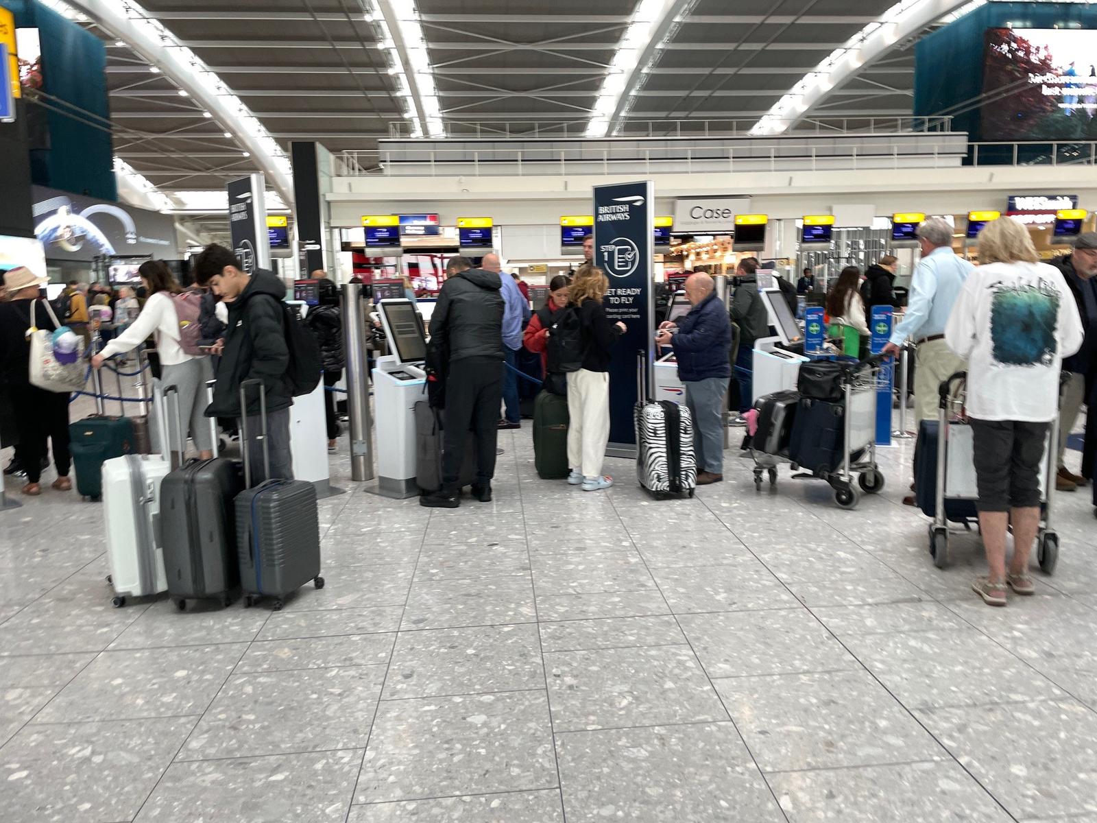 EMBARGOED TO 0001 THURSDAY APRIL 4 File photo dated 31/03/23 of passengers wait in line to at Terminal 5 of Heathrow Airport, London. A planned relaxation of rules around airline passengers carrying liquids in hand luggage has been delayed by a year. Issue date: Thursday April 4, 2024. Photo: Jordan Pettitt/PRESS ASSOCIATION