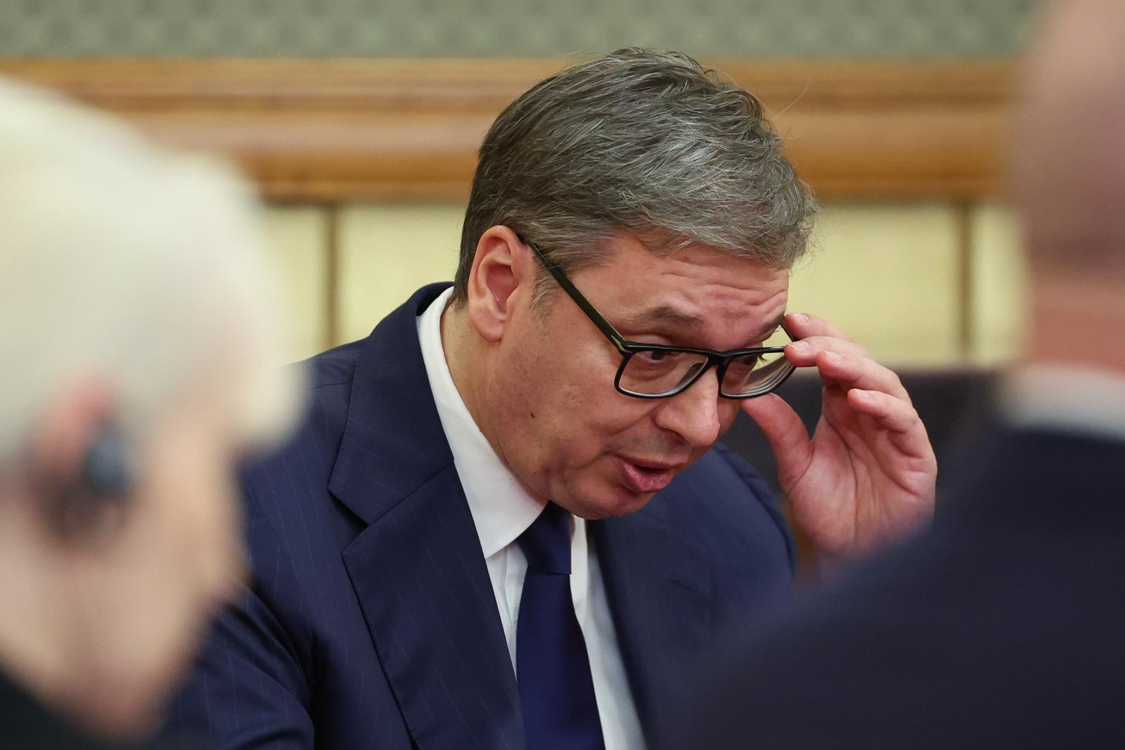 CHINA, BEIJING - SEPTEMBER 2, 2025: Serbia's President Aleksandar Vucic is seen during a meeting with Russia's President Putin at the Diaoyutai State Guesthouse. Alexander Kazakov/Russian Presidential Press and Information Office/TASS/Sipa USA Photo: Tass/SIPA USA