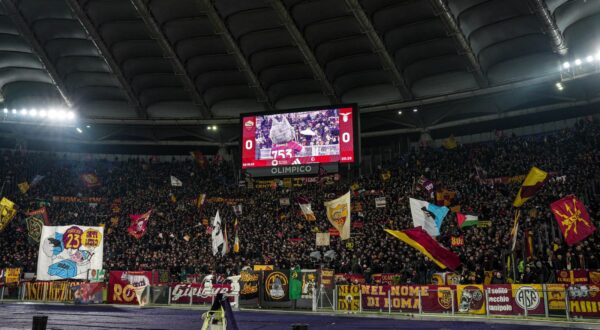 AS Roma ultras curva sud  during  AS Roma vs SS Lazio, Italian soccer Serie A match in Rome, Italy, January 05 2025 (Photo by Raffaele Conti/IPA Sport / ipa-agency.net/IPA/Sipa USA) Photo: IPA/SIPA USA