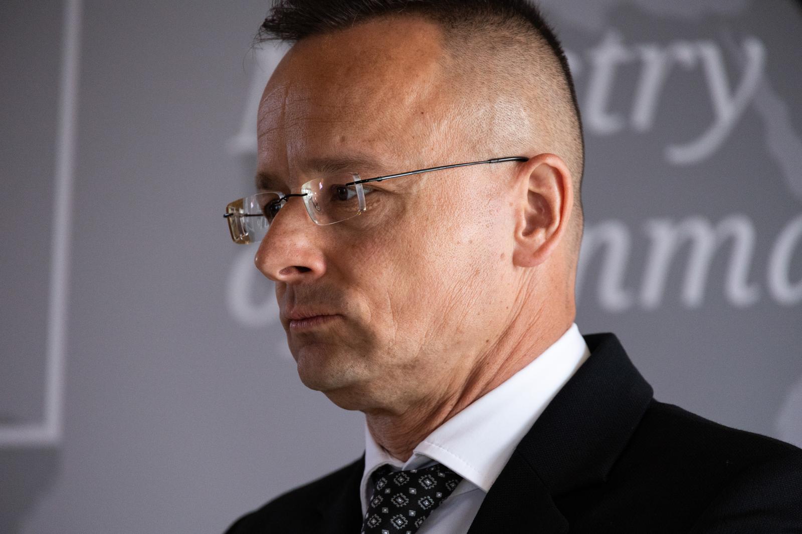 Hungarian Foreign Minister Peter Szijjártó seen during a joint press conference. The Minister for Foreign Affairs Lars Lokke Rasmussen held his first bilateral meeting with Hungarian Foreign Minister Peter Szijjártó. The meeting took place a few months before Hungary took over the EU presidency on 1 August. (Photo by Kristian Tuxen Ladegaard Berg / SOPA Images/Sipa USA) Photo: SOPA Images/SIPA USA