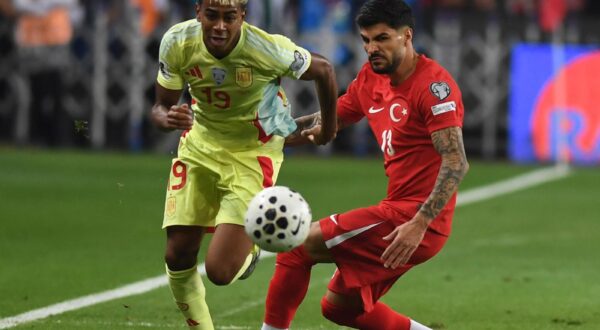 Lamine Yamal of Spain and Eren Elmali of Turkiye, during Turkiye and Spain FIFA World Cup 2026 qualification match in Konya Metropolitan Municipality Stadium, Turkiye, on September 7, 2025. (Abdurrahman Antakyal? - Depo Photos/Sipa USA) Photo: Depo Photos/SIPA USA