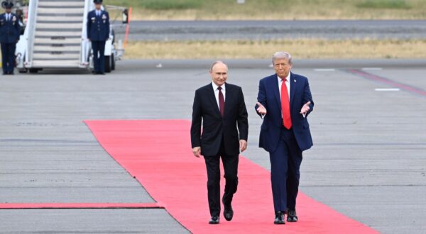 Russian President Vladimir Putin (left) and U.S. President Donald Trump (right) on the airfield at Elmendorf-Richardson Air Force Base.
Credit: Dmitry Azarov/Kommersant Photo/Sipa USA Photo: Kommersant Photo Agency/SIPA USA