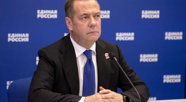 RUSSIA, MOSCOW - JUNE 26, 2025: Deputy Chairman of the Russian Security Council, United Russia Party Chairman Dmitry Medvedev holds personal reception of citizens via video link.  Yekaterina Shtukina/POOL/TASS/Sipa USA Photo: Tass/SIPA USA