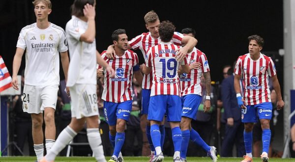 Atletico de Madrid's Koke Resurreccion, Alexander Sorloth and Julian Alvarez celebrate goal during La Liga match. September 27, 2025. (Photo by Acero/Alter Photos/Sipa USA) Photo: Alter Photos/SIPA USA