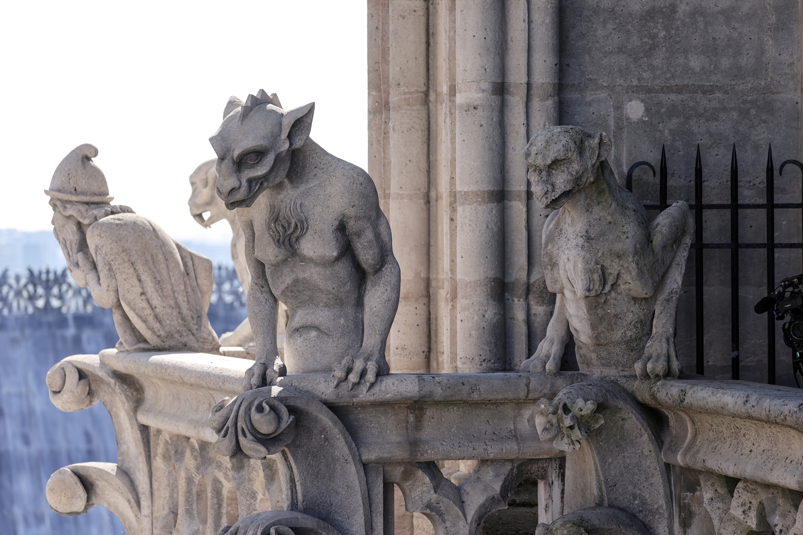 epa12389956 Chimeras of Notre-Dame cathedral, taken during the inauguration ceremony of the new tour route of the Cathedral Towers Gothic structures destroyed following the April 2019 fire, as part of the 42nd edition of the European Heritage Days in Paris, France, 19 September 2025. The 15 April 2019 fire destroyed the roof and steeple of the 850-year-old Gothic Cathedral. Notre Dame Cathedral reopened in December 2024 for services and visits.  EPA/LUDOVIC MARIN / POOL  MAXPPP OUT