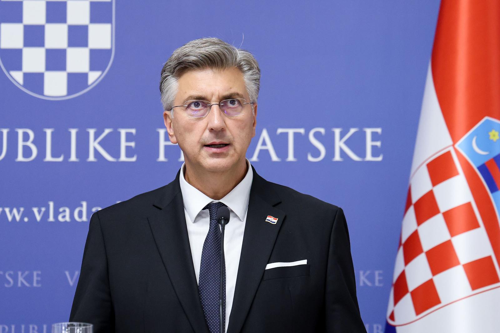 02.09.2025., Zagreb - Predsjednik Vlade Andrej Plenkovic na konferenciji za medije nakon sastanka s predsjednikom Europskog vijeca Antoniom Costom. Photo: Matija Habljak/PIXSELL