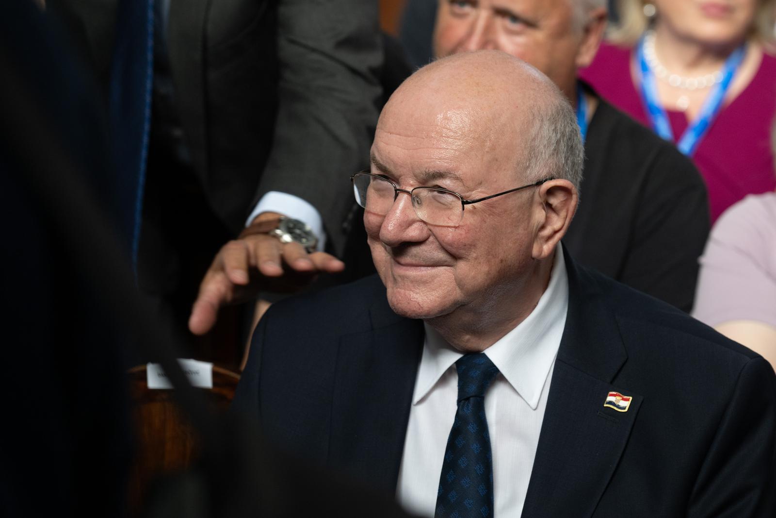 04.06.2025., Zagreb - Tribina Zajednice utemeljitelja HDZ-a "Dr. Franjo Tudjman" o daljnjim izazovima pred Hrvatskom demokratskom zajednicom. Mate Granic.
 Photo: Davor Puklavec/PIXSELL