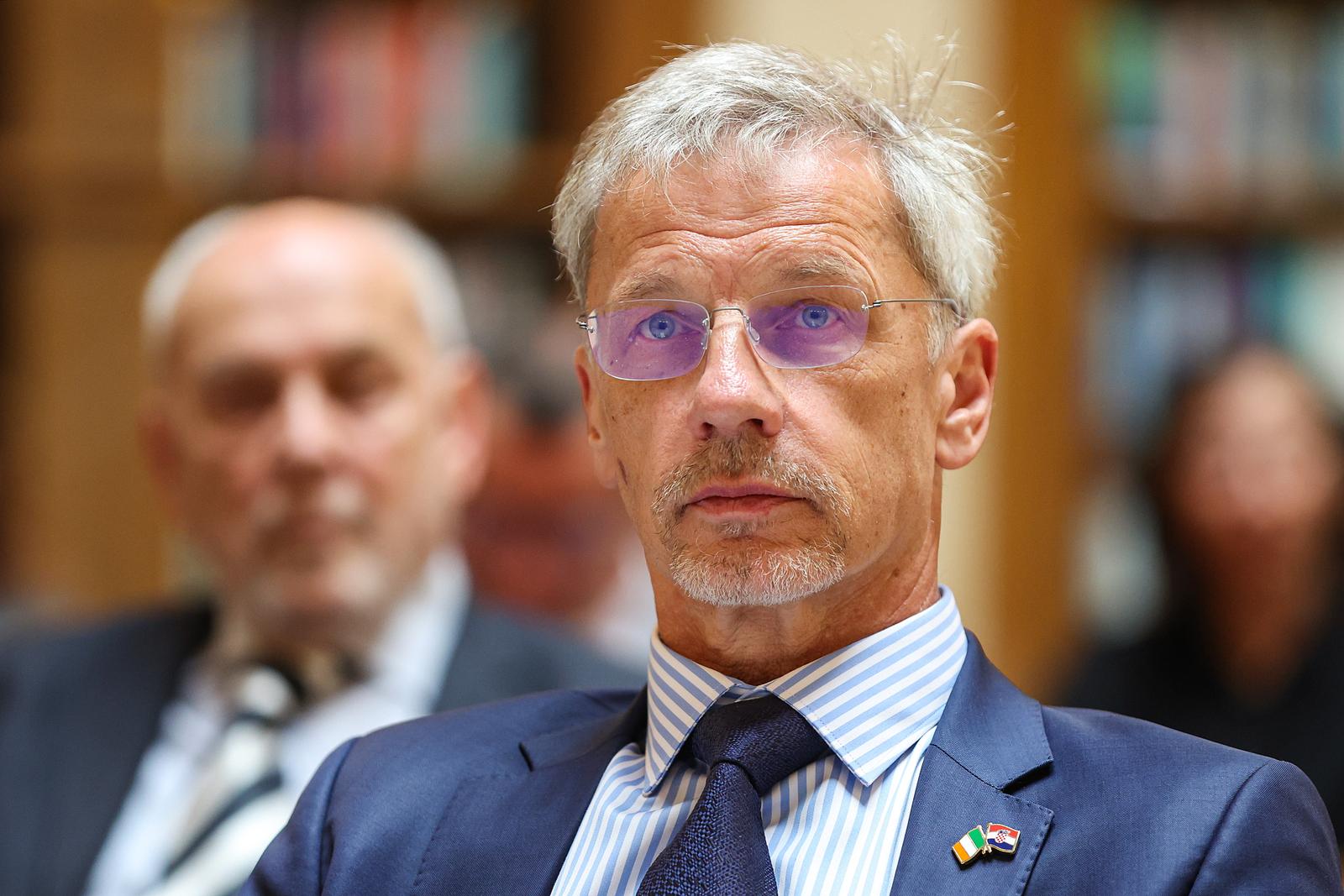 13.03.2025., HNB, Zagreb - Predavanje Ante Cicin-Sain u organizaciji Hrvatske narodne banke (HNB). Predavanje, Vrijednost institucija od povjerenja odrzao je guverner irske sredisnje banke Gabriel Makhlouf, a uvodnim govorom okupljenima se obratio guverner HNB-a Boris Vujcic, te Gerard Danaher. Boris Vujcic. Photo: Goran Stanzl/PIXSELL