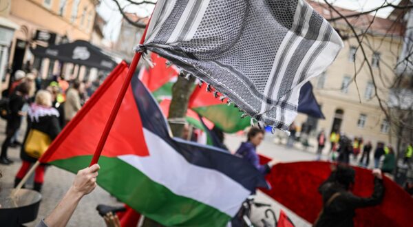 22.03.2025., Zagreb - Prosvjedno okupljanje "Pravda za Palestinu" Inicijativa za slobodnu Palestinu organizira prosvjedno okupljanje na Europskom trgu Photo: Josip Regovic/PIXSELL