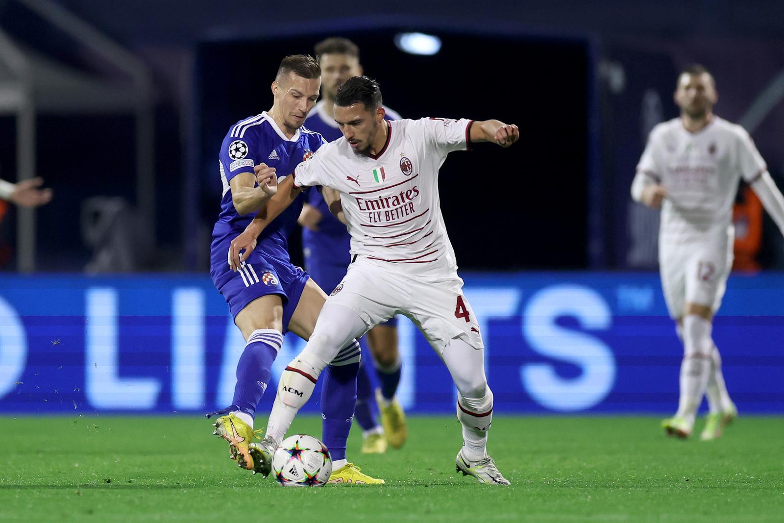 25.10.2022., stadion Maksimir, Zagreb - UEFA Liga prvaka, 5. kolo, skupina E, GNK Dinamo - AC Milan. Mislav Orsic, Ismael Bennacer Photo: Igor Kralj/PIXSELL
