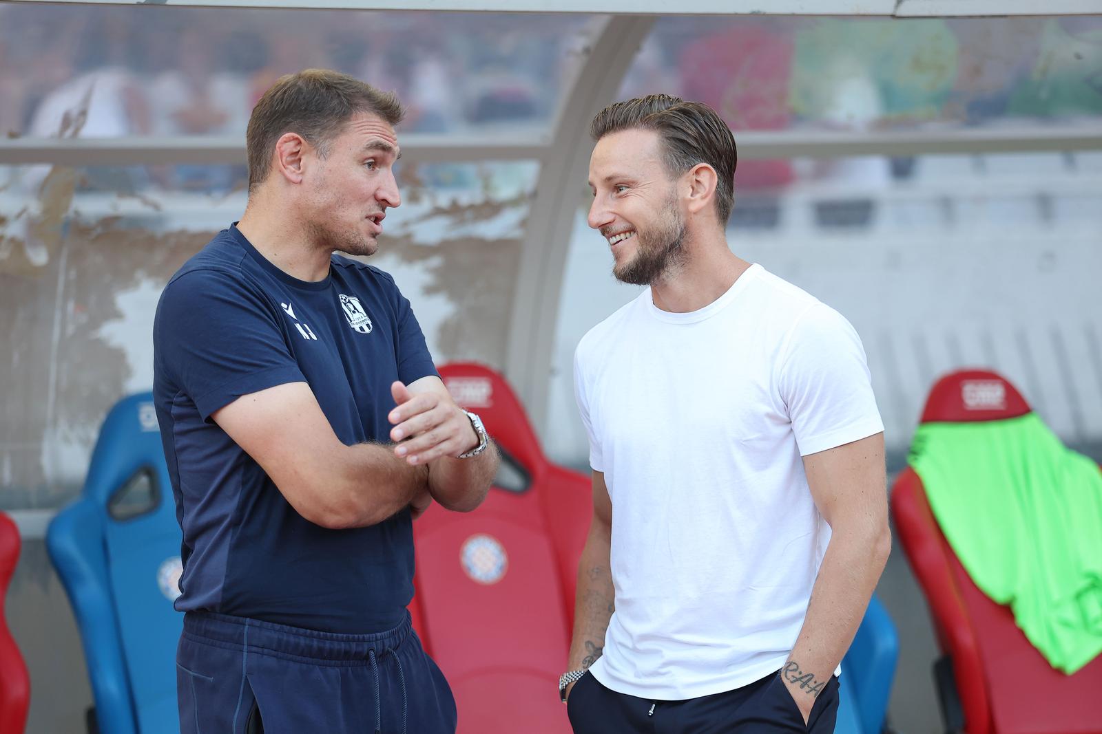 27.09.2025., stadion Poljud, Split - SuperSport HNL, 08. kolo, HNK Hajduk - NK Lokomotiva. Nikica Jelavic i Ivan Rakitic Photo: Ivana Ivanovic/PIXSELL