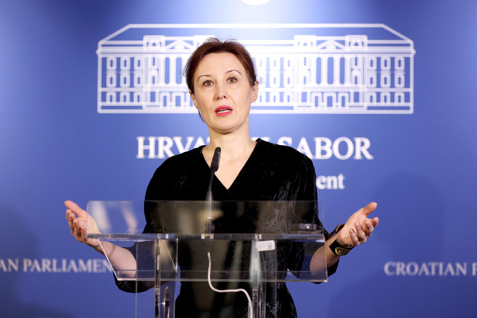 28.02.2025., Zagreb - Na konferenciji za medije odrzanoj u Saboru o aktualnim temama govorila je Dalija Oreskovic. Photo: Patrik Macek/PIXSELL