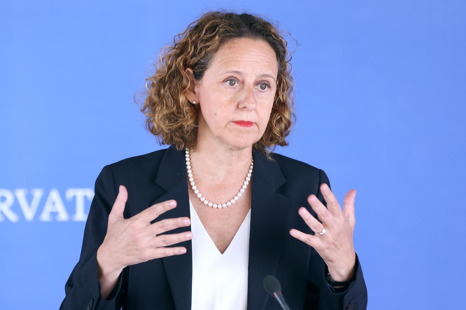 28.08.2025., Zagreb - U NSK odrzana je 113. sjednica Vlade RH. Nakon sjednice izjavu za medije dala je Nina Obuljen Korzinek. Photo: Patrik Macek/PIXSELL