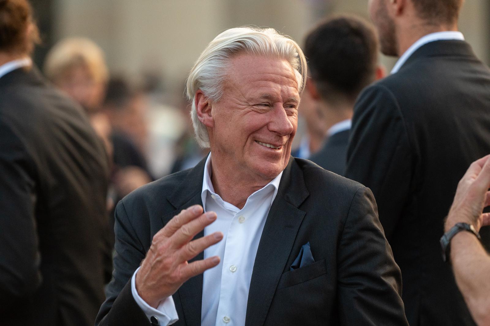 18 September 2024, Berlin: Björn Borg, captain of the European team at the Laver Cup, attends a media event to present Team Europe at the Laver Cup in front of the Brandenburg Gate. Photo: Christophe Gateau/dpa Photo: Christophe Gateau/DPA